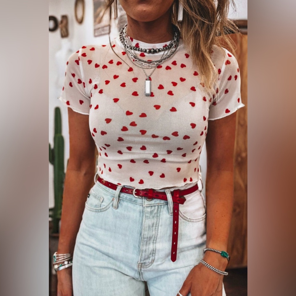 Trendy Boutique Red Heart Short Sleeve Tee